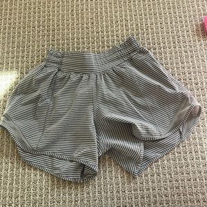 Grey and white striped lululemon hotty hot shorts